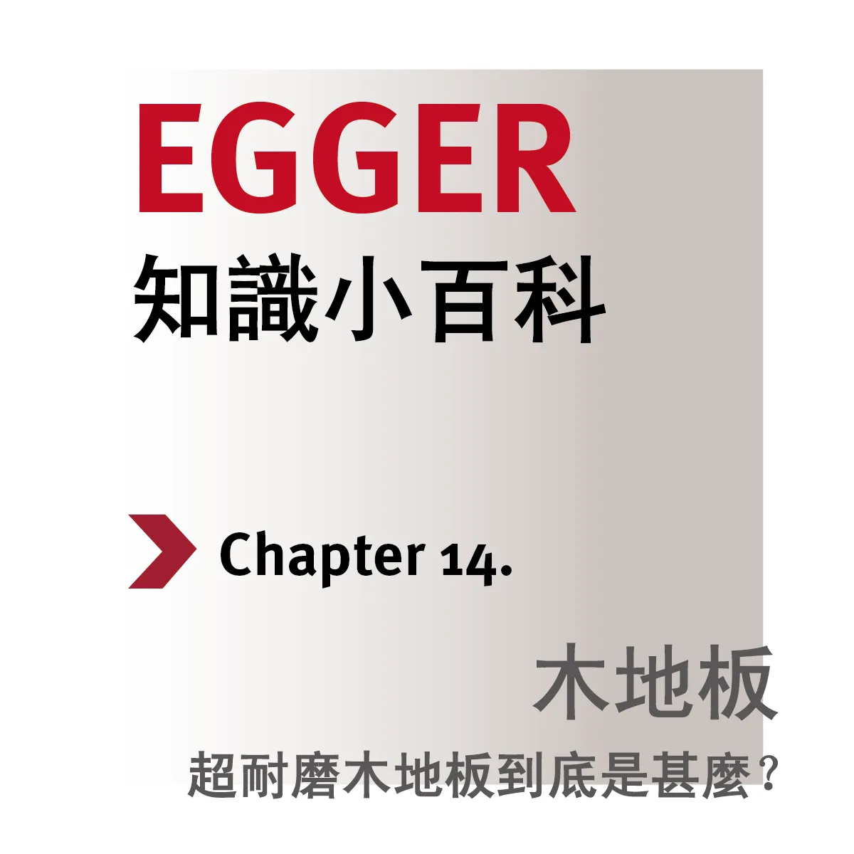 EGGER 知識小百科第14章封面，主題為「超耐磨木地板到底是什麼？」淺色漸層背景設計。