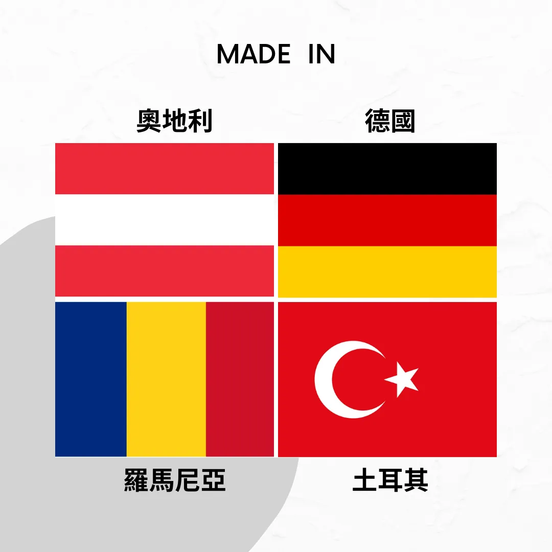 EGGER 板材來自奧地利、德國、羅馬尼亞與土耳其四大歐洲產地，各廠依產品類型分工生產塑合板、美耐板與封邊條等，確保產品專業性與穩定供應。